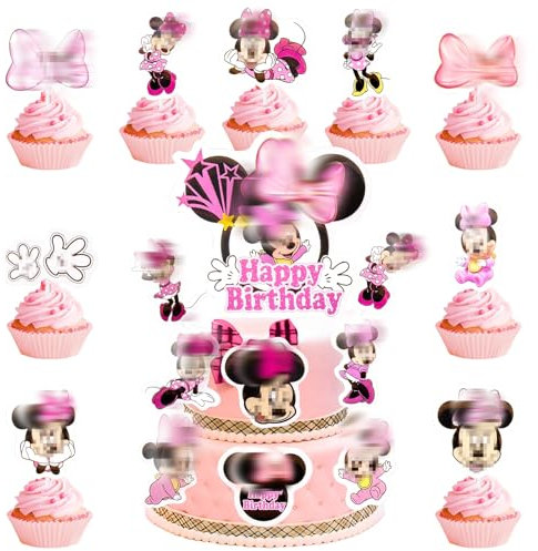 17 Stück Mouse Tortendeko, Maus Tortendeko Cartoon Kuchendeko Geburtstag Geburtstagsdeko Happy Birthday Tortenaufleger Minni Cake Topper Geburtstag Deko für Mädchen Jungen Kinder