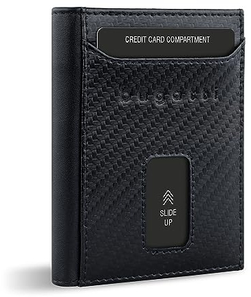 bugatti Secure Slim Mini Börse Spezial mit XL-Münzfach und RFID-Schutz aus Leder, Carbon