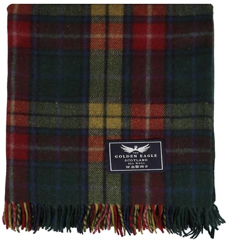 The Golden Eagle Scottish Tweed Wool Large Blanket Tartan Rug with Check Pattern for Warm Winter (Buchanan Modern)