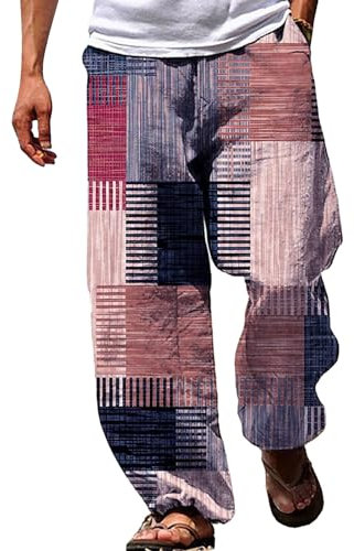 Sommerhose für Herren, Übergröße, Strandhose, bedruckt, Baggy-Hose, Smart-Hip-Hop-Hose, gerade Flex-Loungehose, elastische Taille, Kordelzug, lässige Urlaubshose, Yogahose, violett, S