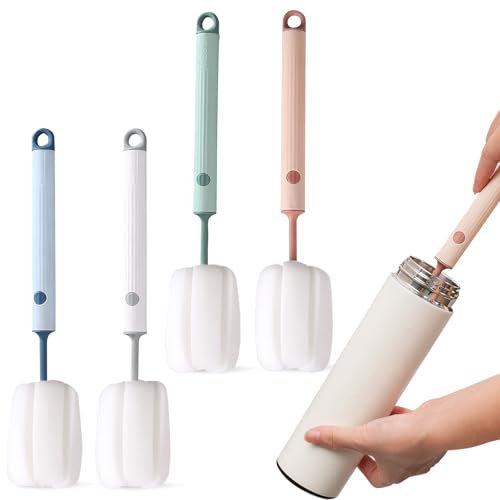 4 Stück Flaschenbürste Schwamm, 27cm Langen Griff Reinigungsbürste Flaschenreiniger Bürste Flaschenbürsten Weiche Schwamm Gläserbürste für Babyflasche Tassen Kessel Weingläser