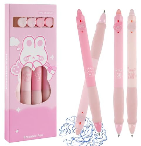 Neerow Radierbarer Kugelschreiber, 4 Stück Radierstift Blau, 0,5mm Radierbarer Tintenroller, Gelstifte Radierbar für Studenten Kinder Schule Bürobedarf (Rosa)