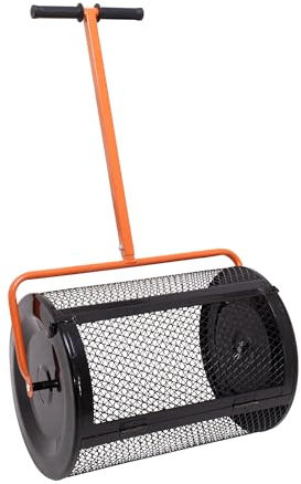 BOUDECH Spreader Streuwagen mit Rolle für den Garten, 60 x 107 x 39,5 cm, für Dünger und Aussaat, aus Metall, Orange