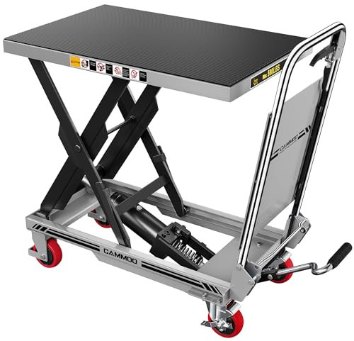 CAMMOO Hydraulic Lift Table Cart, 500lbs Capacity, 28.5 Lifting Height, Single Scissor Lift with Non-Slip Pad & Safety Guard Foldable Handle for Material Handling and Transportation, Gray