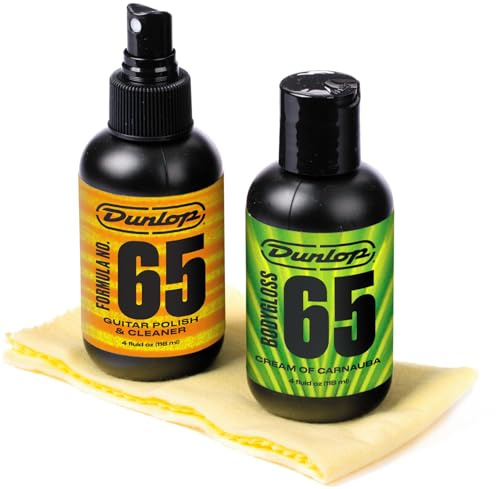 JIM DUNLOP - 6501 System 65 Guitar Polish Kit, for Electric and Acoustic Guitar Body Cleaning, Includes 2 Formula65 Products and 2 Microfibre Cloths