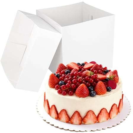 ZEONHEI 6 Cajas para Tartas de Cartón 25x25x25 cm con Tabla Redonda - Cajas de Transporte para Pasteles - Incluye 6 Bases - Para Bodas, Panaderías, Cumpleaños