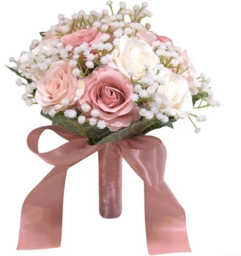 UrbanHui Ramo de boda hecho a mano de rosas de imitación de seda, adorno de novia, accesorio de fotos, regalo decorativo de 20 x 22 cm (pasta de frijoles)