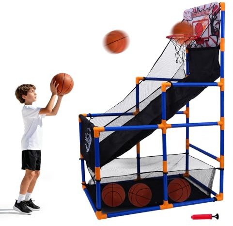 Nattork Arcade Basketball Game Set with 4 Balls and Hoop, Kids Basketball Hoop Indoor Outdoor Sports Toy Gifts for Kids Boys Girls 3-5 Years Old, Air Pump Included, Ideal for Gifts