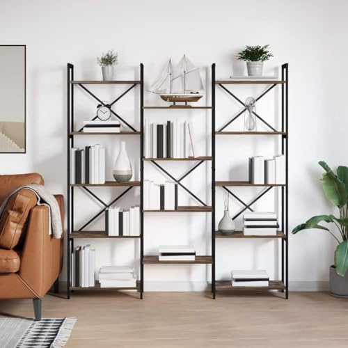 KTHLBRH Scaffale industriale indipendente con struttura incrociata e ripiani a gradini in legno robusto per spazi urbani e decorazione rustica per la casa o