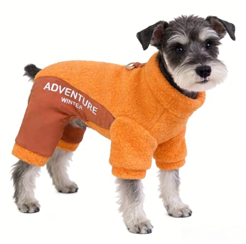Fleece Hundepullover für Kleine Hunde, Winter Warme Welpen Hunde Sweater, 4-Bein Sweatshirt Overall Pyjama Pullover Bekleidung für Mittelgroße Katzen (Orange, S)