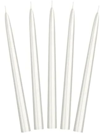 PartyDeco SKMET-070M Lot de 10 bougies de table/à tige pointues, blanc brillant, 24 cm