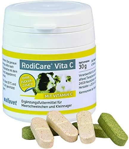 Alfavet RodiCare Vita C (30 g, 40 compresse) – Integratore nutrizionale con vitamina C per porcellini d’India e piccoli roditori – senza zucchero, gusto carota e prezzemolo