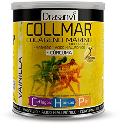 Drasanvi COLLMAR Colágeno Marino Hidrolizado + Cúrcuma con Magnesio, Vitamina C, Ácido Hialurónico para bienestar articular y muscular |Máx. asimilación 9.355 mg/día | 300g de polvo | Sabor Vainilla