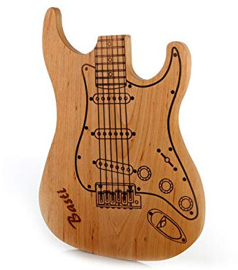 Unikatolo Schneidebrett E-Gitarre mit Name graviert personalisiert, zum Geburtstag für Musiker Geschenk Bandmitglied, Holzbrett individuell mit Gravur, Vesperbrett Frühstücksbrett Papa Vatertag