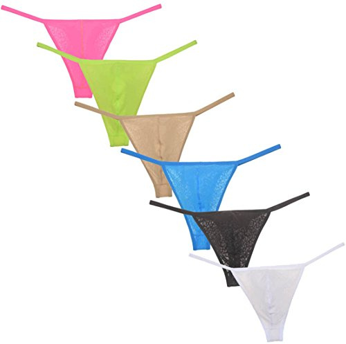 OROCOJUCO Men's Enlarge Pouch Jacquard Thong String Underwear Micro Bikini Mini T-back 6 of Pack L