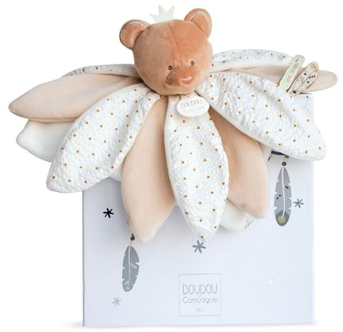 Doudou et Compagnie - Doudou Pétales Plat Carré Ours - 26 cm - Taupe - Peluche Sensoriel avec Pétales - Collection Attrape Rêve - Idée Cadeau Naissance pour Bébé - Garantie Doudou Perdu - DC2792