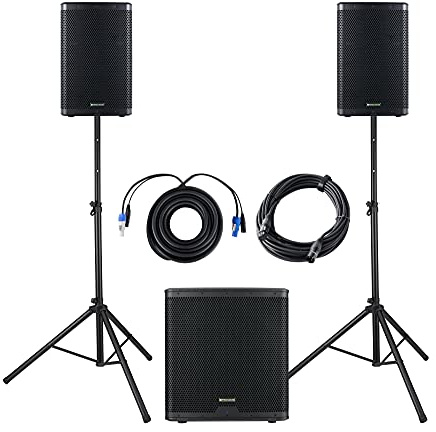 Pronomic Powerstage Concert 1812 2.1 - aktives PA-Set mit 1x 18-Subwoofer und 2X 12-Satelliten - 1800 Watt Gesamtleistung (RMS) - inklusive Lautsprecherstative und Kabel