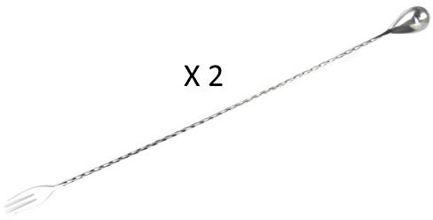 Cucchiaio per miscelazione XXL 50 cm in acciaio inossidabile 50 cm con Trident, cucchiaio da cocktail con estremità a forma di forchetta (set di 1-2 e 5 pezzi) (set di 2)