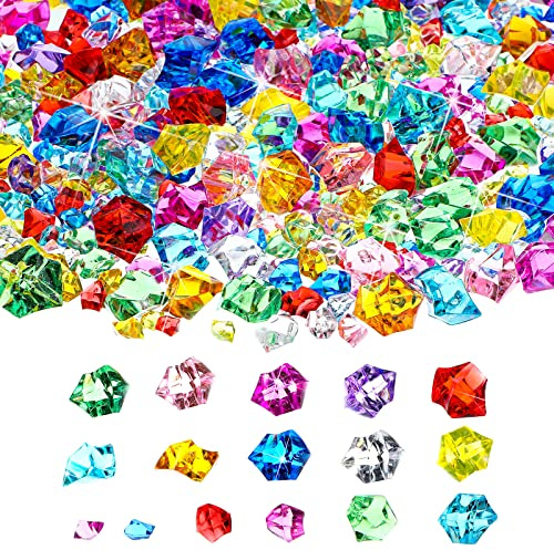 Syhood 570 Pcs 5 Sizes Multicolor Fake Acrylic Gems Crushed Ice Rocks Plastic Gemstones Pirate Treasure for Crafting Vase Fillers Table Scatter Sensory Bin Fillers Spring Centerpieces Decoration