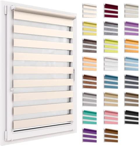 Doppelrollo ohne Bohren, 30x150cm Stoffgröße, Duo Rollo Klemmfix, Easyfix, lichtdurchlässig und verdunkelnd, Day&Night, Klemmrollo Sonnenschutzrollo Fensterrollo für Fenster & Türen