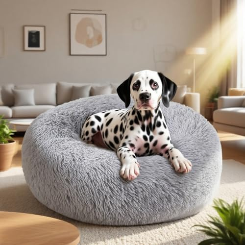 Nisrada Lit pour Chat d'intérieur - 60cm - pour Petits et Grands Chiens - Lit Rond Lavable pour Chiot et Chaton avec Fond antidérapant