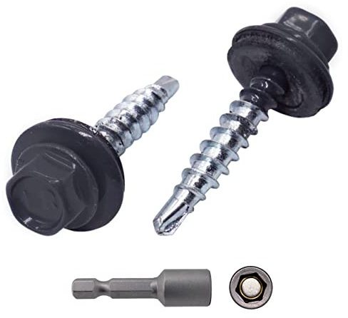 Confezione da 20 viti per coperture in metallo, 4,8 x 35 mm, verniciate con rondelle EPDM, viti esagonali in lamiera (20, grigio grafite RAL 7024)