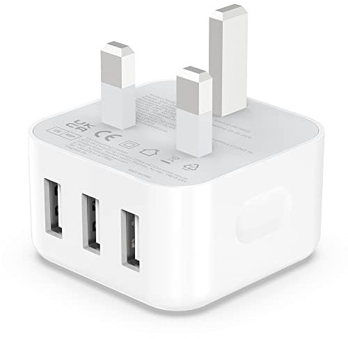 USB Plug, Multi USB Charger 5V 3A for iPhone X XR XS 8 7 6 6S Plus 5 5S 5C SE 14/14 Plus/14 Pro Max 13 12 11, Pad, UK Multiple Wall Charging Adapter Multiport Mains Power Adaptor
