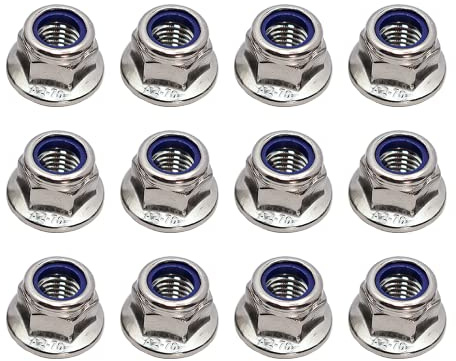 M10x1.5mm DIN6926 Flange Nylon Lock Nuts 12 Pack 304 Stainless Steel Hex Locknuts Full Thread for Industrial Construction Fasteners