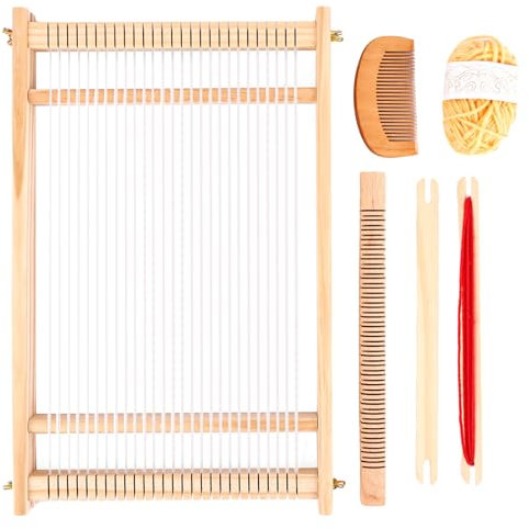 WOPPLXY Schulwebrahmen mit Webschiffchen, 40 X 27cm Webrahmen Set aus Holz, Holzwebrahmen und Zubehör, Holz Webrahmen für Weben und Gestalten
