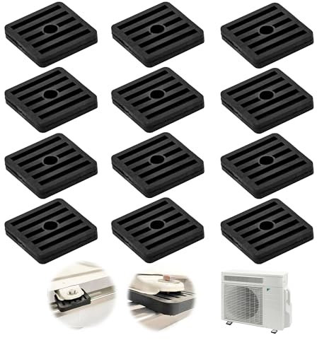 12 Piezas Amortiguadores Goma de Aire Acondicionado, Aislador de Vibración de Goma para Aire Acondicionado para Exteriores Amortiguador de la Unidad del Aire Acondicionado, Negro