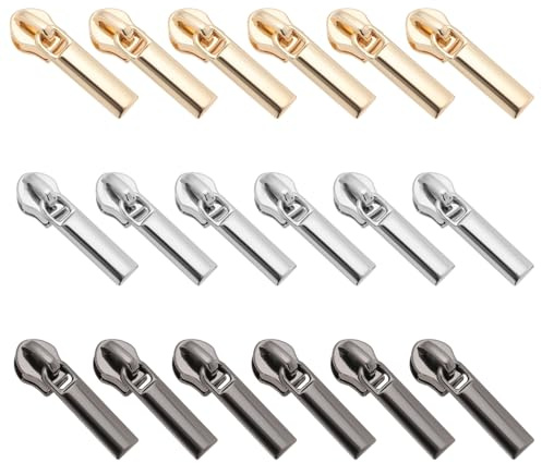 SG Store 30Pcs 3# Zippers Puller Slider Nylon Zipper Pullers Zinc Alloy Zippers Sliders for Clothes, Bags,Wallets and Suitcases Sewing Projects, Gun Black/Silver/Gold
