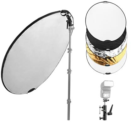 TENBEST Light Reflector Kit Including 43 inch/110cm 5-in-1 Collapsible Reflector & Universal Bracket & Cold Shoe Mount for Studio & Outdoor Photography Lighting