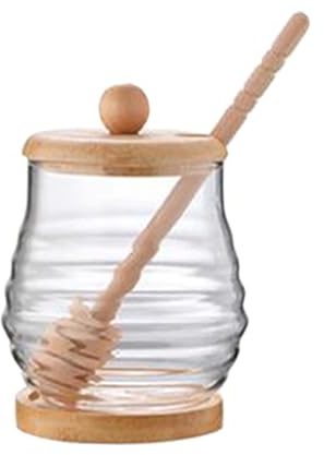 SiaBiced Récipient à Miel avec Couvercle et Cuillère, Pot à Verre pour Usage Domestique, Couvercle Rond 280 Ml