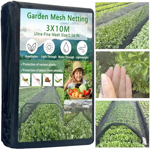 3x10M Thickened Black Nano PPT Garden Netting,Ultra-Fine Insect Mesh Netting for Vegetable Fruits Flowers Cover Protection from Birds Pest Bug Eating,30% Shade Rate,Reusable & Durable