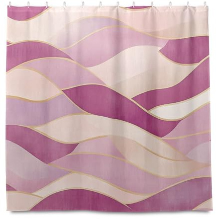 miaozhen Tenda da doccia impermeabile in tessuto con gancio, 182 x 183 cm, nastro di velluto rosa, lavanda, beige, poliestere, lavabile in lavatrice, semplice tenda per casa, bagno, cortinas para ba