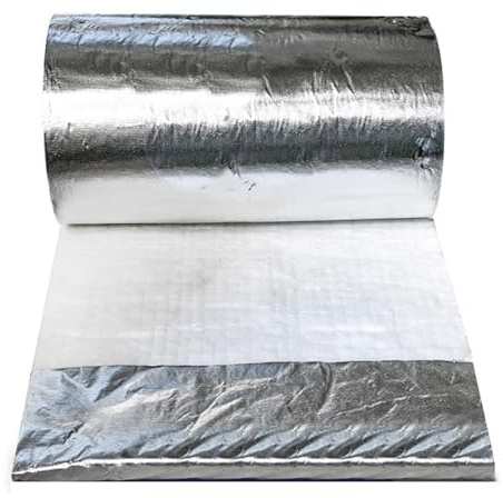 Manta Ignífuga de Fibra Cerámica Aislamiento de Alta Temperatura con Papel de Aluminio de Una Cara Resistente al Calor Hasta 1200°C Para Estufas Hor (blanco, 610mmx7000mmx20mm-120kgm³)