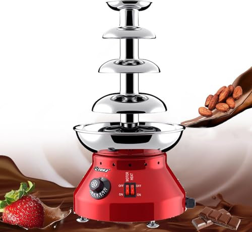 Chokladfontän med smältfunktion, chokladfontänmaskin i rostfritt stål, elektrisk chokladfonduemaskin, för choklad, godis, smör och ost,Red-4tier