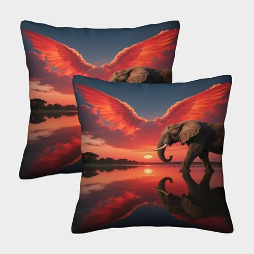 EMYXPAQM Fundas De Cojines con Elefante Juego De 2 Funda De Almohada Elefante Alas Ángel Cuadradas Poliéster Decorativo para Sala De Estar, Sofás 50x50cm