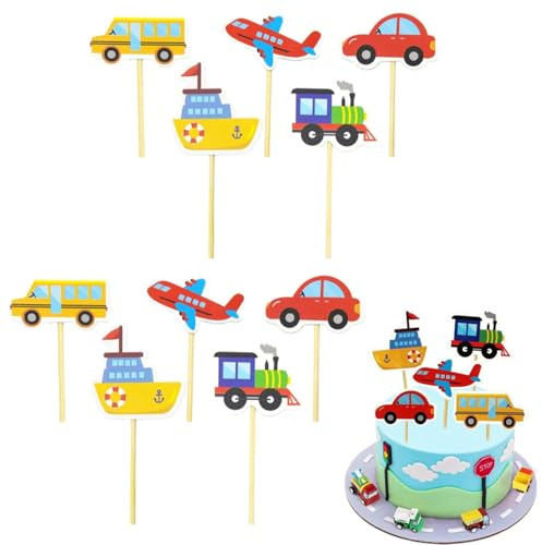 30 Piezas Tapas de Transporte para Tartas - Decoración para Tartas de Cumpleaños Infantil con Temática de Vehículos (Coche, Autobús, Avión, Barco) - Toppers para Cupcakes para Fiestas de Niños