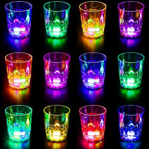Joycabin 12 stycken LED snapsglas, snapsglas lysande, neonfest rolig skottglas för karneval födelsedag dekoration möhippor fest brud dekoration nyårsafton neonfest