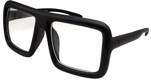 grinderPUNCH Montura cuadrada gruesa Lentes transparentes Anteojos Anteojos Moda y disfraces súper grandes - Negro mate