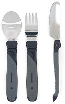 Twistshake Stainless Steel Baby Cutlery Set | Baby Spoon + Baby Fork + Baby Knife | BPA-Free Baby Weaning Cutlery Set | Learning Cutlery Set for Kids | Children Cutlery Set | 12 m+ | Black