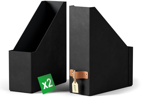 Leitz Puro Stehsammler – 2er-Set A4 Magazinhalter, kompatibel mit gängigen Regalsystemen, 900 Blatt (80 g/m²), Schreibtisch-Organizer für Büro & Zuhause, 10x25x30 cm, Schwarz, 24710095
