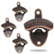 4 Pcs Wall Bottle Opener, Metal Wall Mounted Beer Bottle Openers, Wall Mount Soda Bottle Top Catcher, for Outdoor Bars Garden Outside Cabinet Wall Mount Antique Cap Openers (Vintage - Red Bronze)