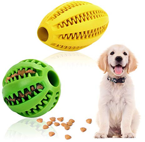 Hundespielzeug Ball - 2 Stück Hundespielzeug Intelligenz Naturkautschuk Robuster Hundeball Welpenspielzeug Ball Set Snackball kauspielzeug Hund für Große Kleine Hunde(Grün+Gelb)