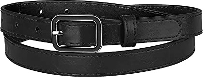 Allegra K Thin Waist Belts for Women Rectangle Pin Buckle Skinny Leather Belt for Pants Dress Black Fit waist 78-95cm/30.7-37.4