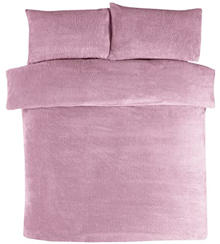 Sleepdown teddy-fleece-påslakanset, termiska sängkläder, varma, mysiga, supermjuka, med örngott, super king size-säng, 220 x 260 cm, lila