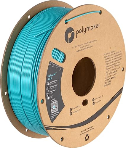 Polymaker ASA Filament 1,75 mm Blaugrün ASA, 1 kg hitzebeständig, wetterbeständig, ASA 1,75 Kartonspule – PolyLite ASA 3D-Drucker Filament blaugrün, perfekt zum Drucken von Outdoor-Funktionsteilen
