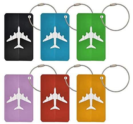 Jizxol 6 Stück Gepäckanhänger, Aluminium Gepäckanhänger mit Adressanhänger, Kofferschild mit Edelstahlkabel, Wasserdichtem PVC Namensschild, Verlust verhindern, für Gepäck Koffer Tasche Handtasche