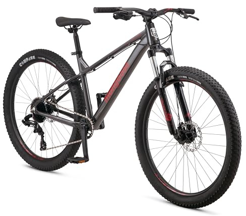 Mongoose Colton Mountain Bike, 27.5 Inch Bike for Men and Women, 7 Speed, Aluminum Frame, Knobby Mountain Tires, Suspension Fork, Trigger Shifter, Mechanical Disc Brakes, Adult Bicycle